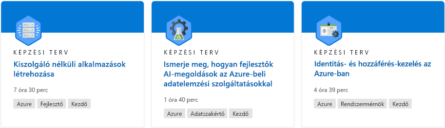 Képernyőkép a Microsoft Learn webhelyről származó képzési tervről