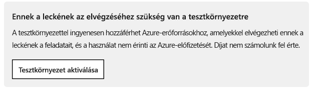 A Tesztkörnyezet aktiválása jelzés, amely minden modulban megjelenik