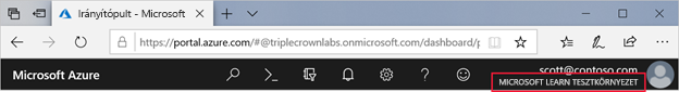 A „Microsoft Learn tesztkörnyezet” felirat a jobb felső sarokban, a név alatt