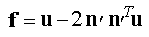 Equation showing the reflection vector as a function of unit vector and current normal.