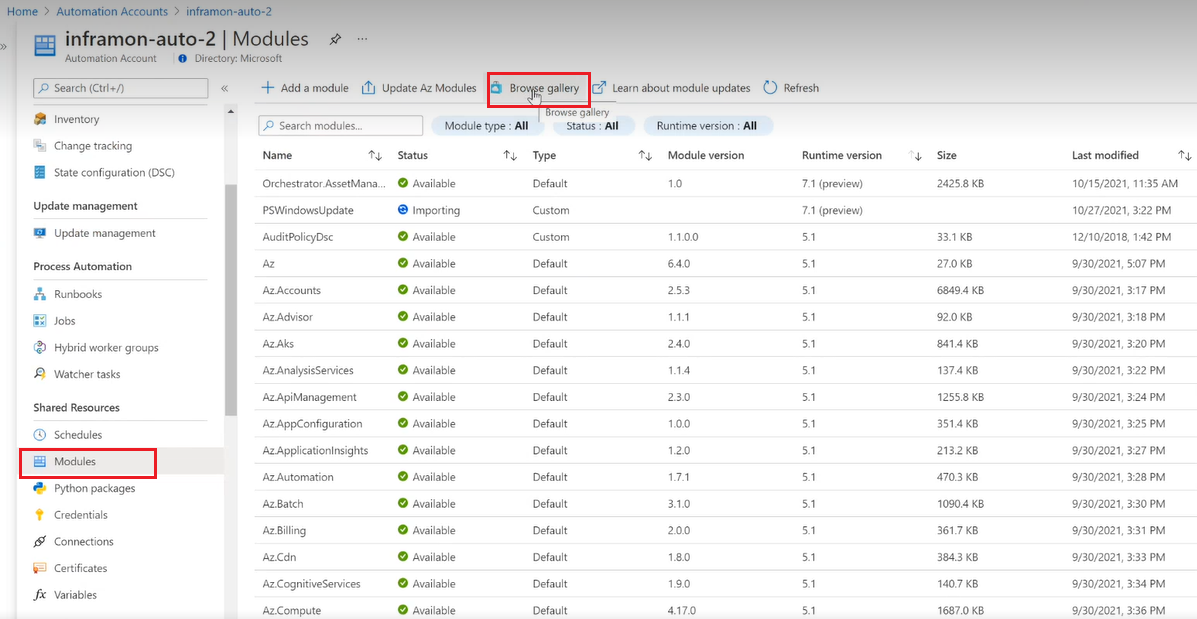 Cuplikan layar dari mengimpor modul langsung dari Galeri PowerShell.