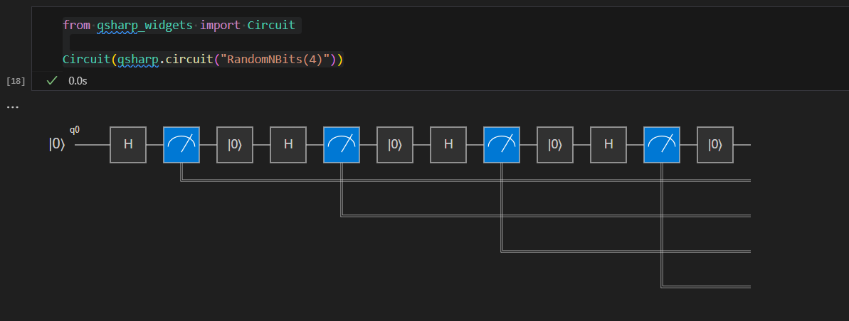 Cuplikan layar Jupyter Notebook memperlihatkan cara memvisualisasikan sirkuit untuk operasi Q#.