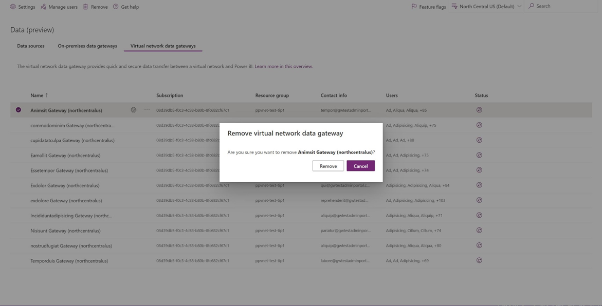 Menghapus gateway data VNet.