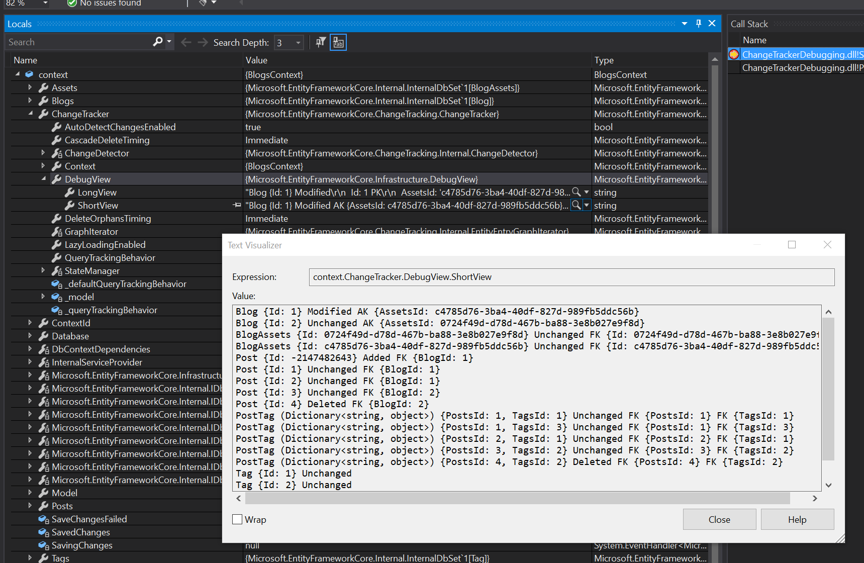 Mengakses tampilan debug pelacak perubahan dari debugger Visual Studio