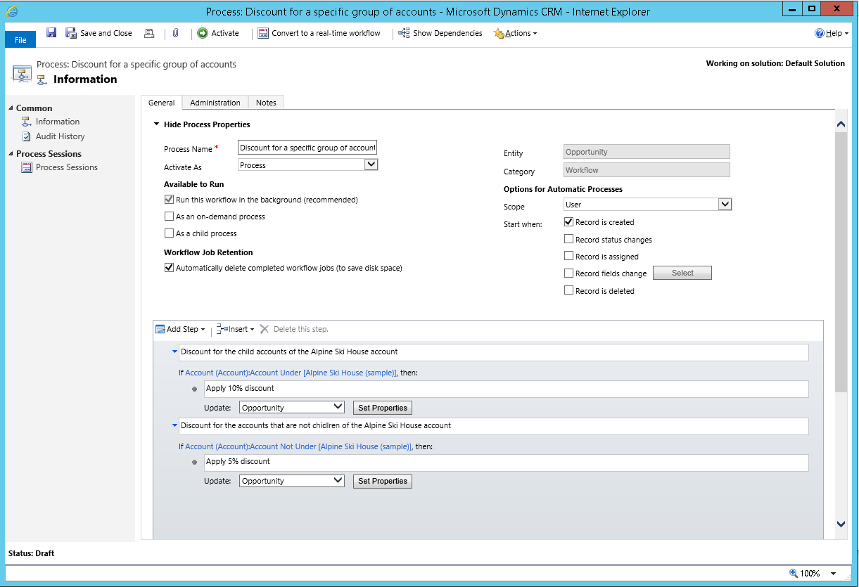 Proses alur kerja dengan operator Under / Not Under.