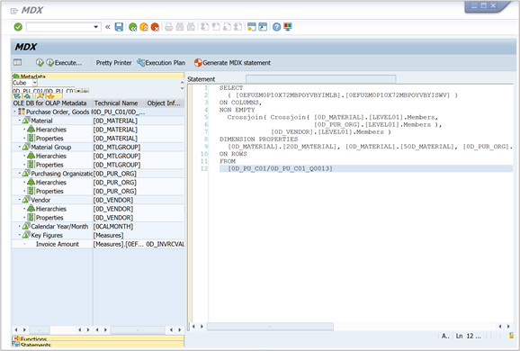 Memecahkan masalah pernyataan MDX dengan MDXTEST di SAPGUI.