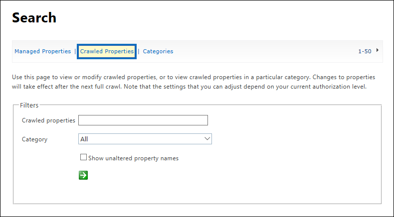 Crawled properties in search schema.