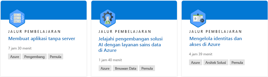 Cuplikan layar memperlihatkan jalur pembelajaran dari situs web Microsoft Learn