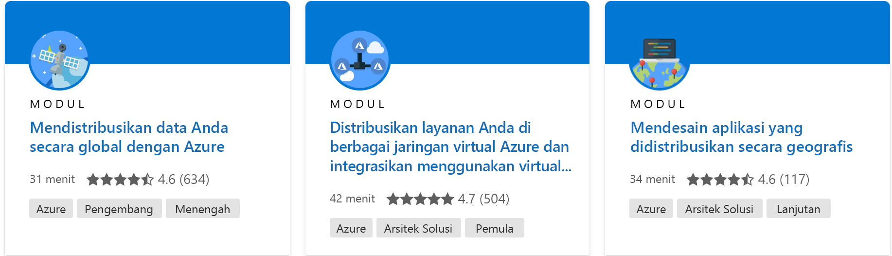 Cuplikan layar memperlihatkan satu modul dengan semua detail dari situs web Microsoft Learn