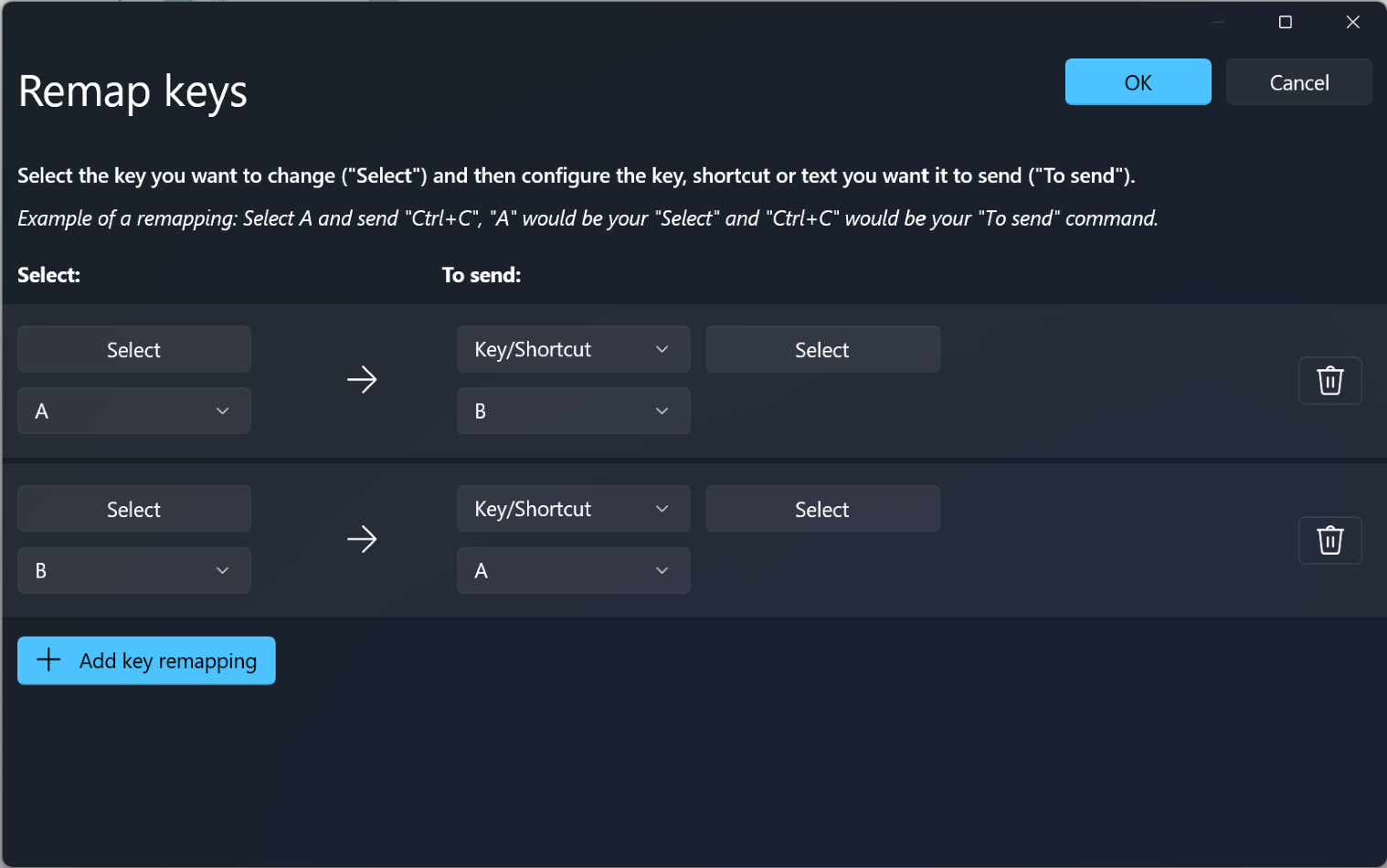 Cuplikan layar Tombol Remap Keyboard