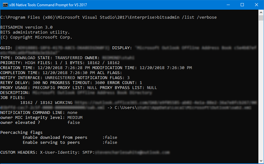 Sampel output untuk perintah bitsadmin /list /verbose