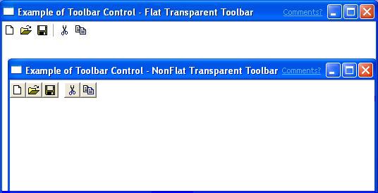 cuplikan layar dua jendela dengan gaya toolbar yang berbeda, tetapi kedua toolbar transparan