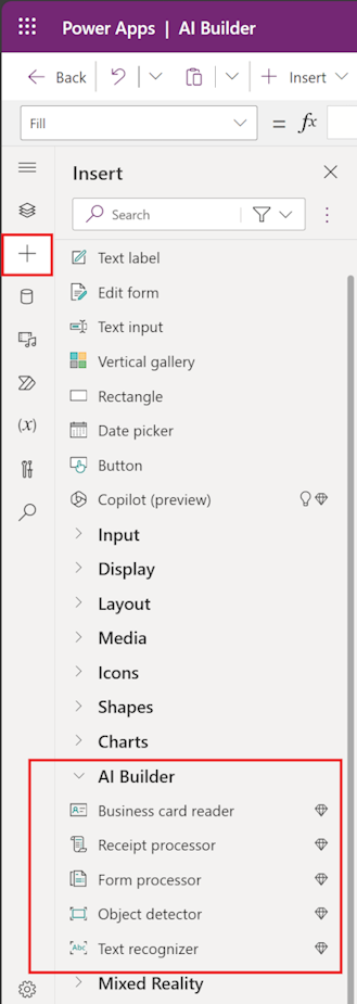 Screenshot of Power Apps Studio.