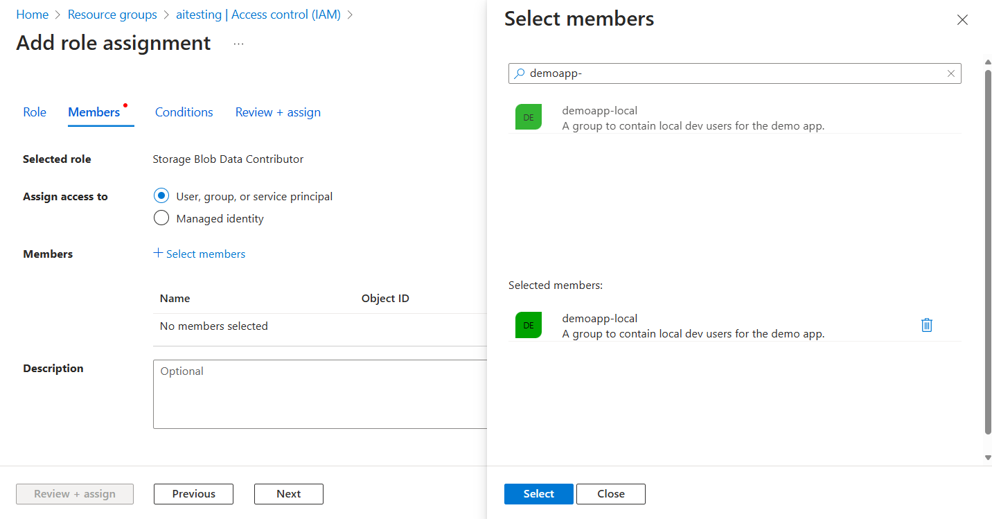 A screenshot showing how to assign a role to the Microsoft Entra group.