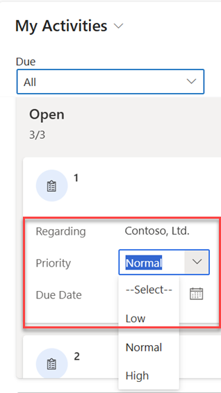 Editable fields on the activity card