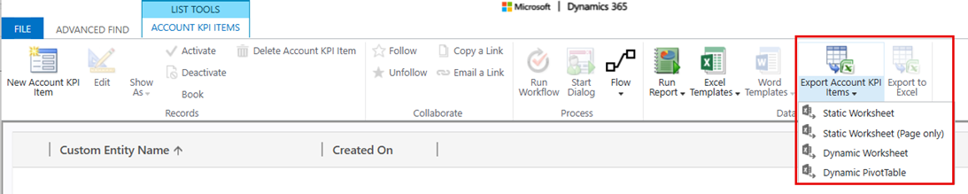 Screenshot of exporting data to Microsoft Excel.