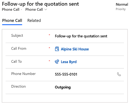 Screenshot of a Phone Call activity.