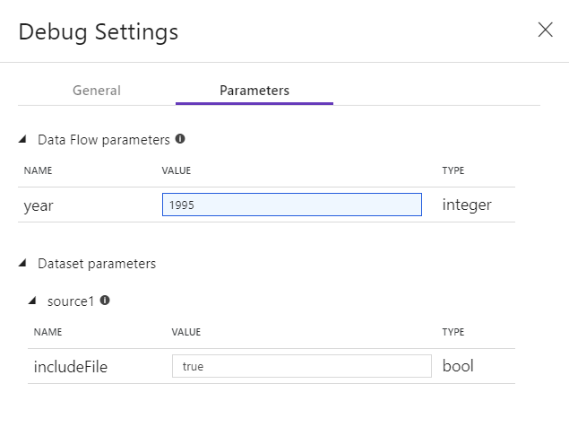 Parametri delle impostazioni di debug