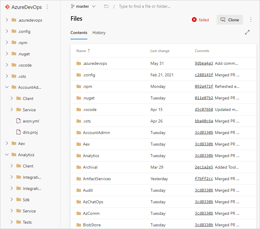 Screenshot showing a Git repository structure.