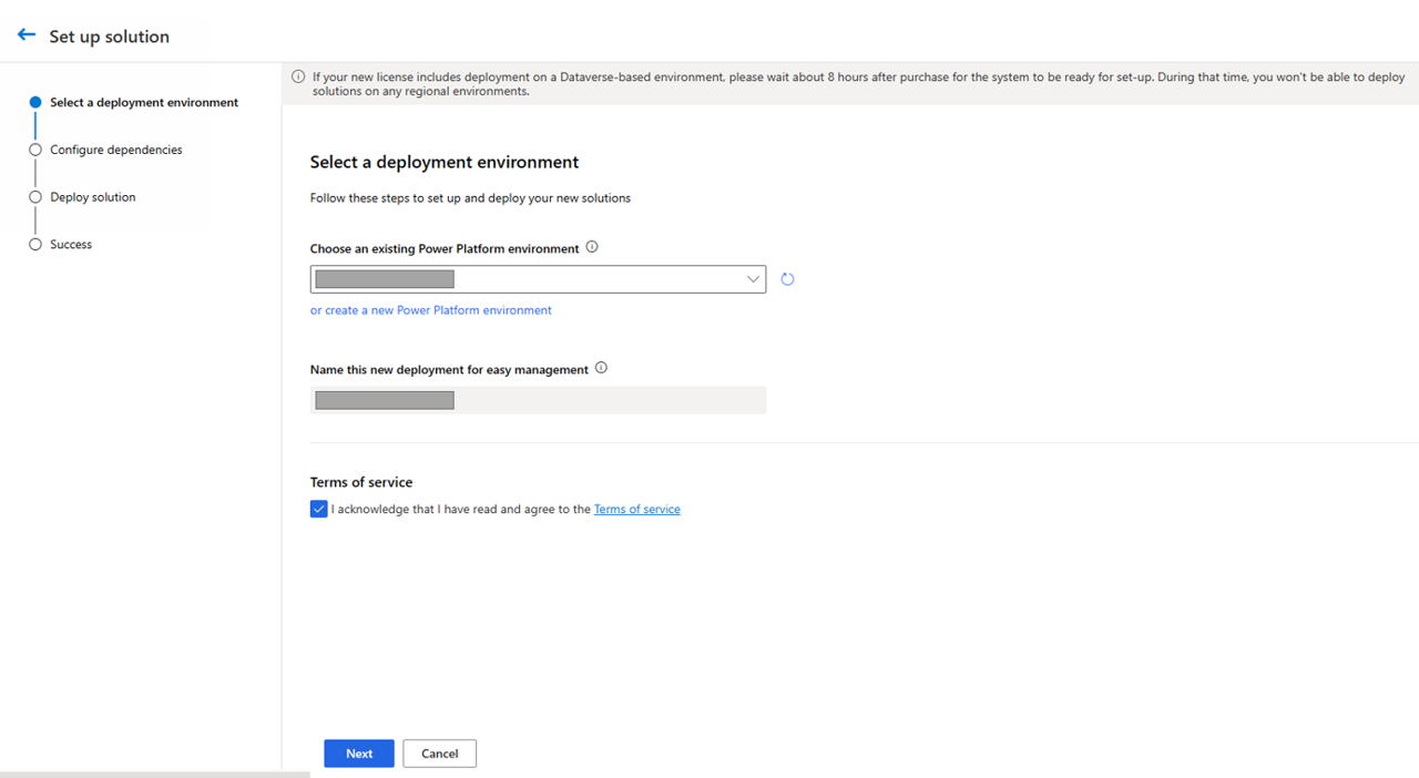 Screen shot showing the completed deployment environment screen.