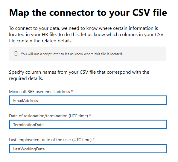 I nomi delle intestazioni di colonna corrispondono a quelli nel file CSV.