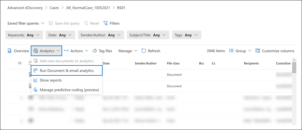 Selezionare Esegui documento & analisi della posta elettronica dall'elenco a discesa Analisi