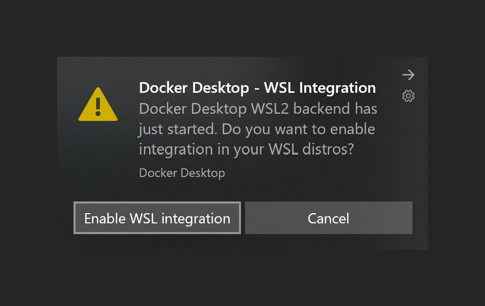 Screenshot di VS Code Docker Desktop con WSL