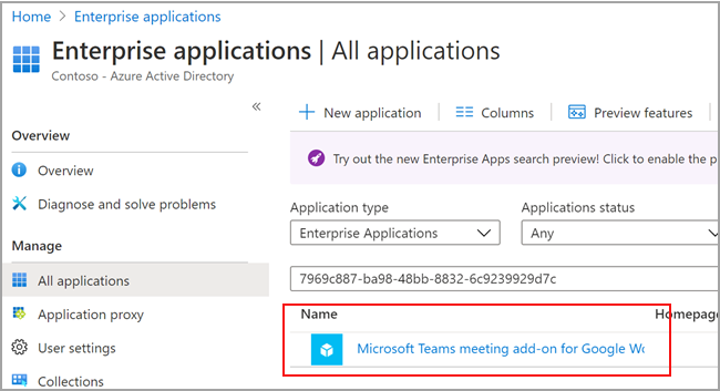 portale di Azure che mostra tutte le applicazioni.