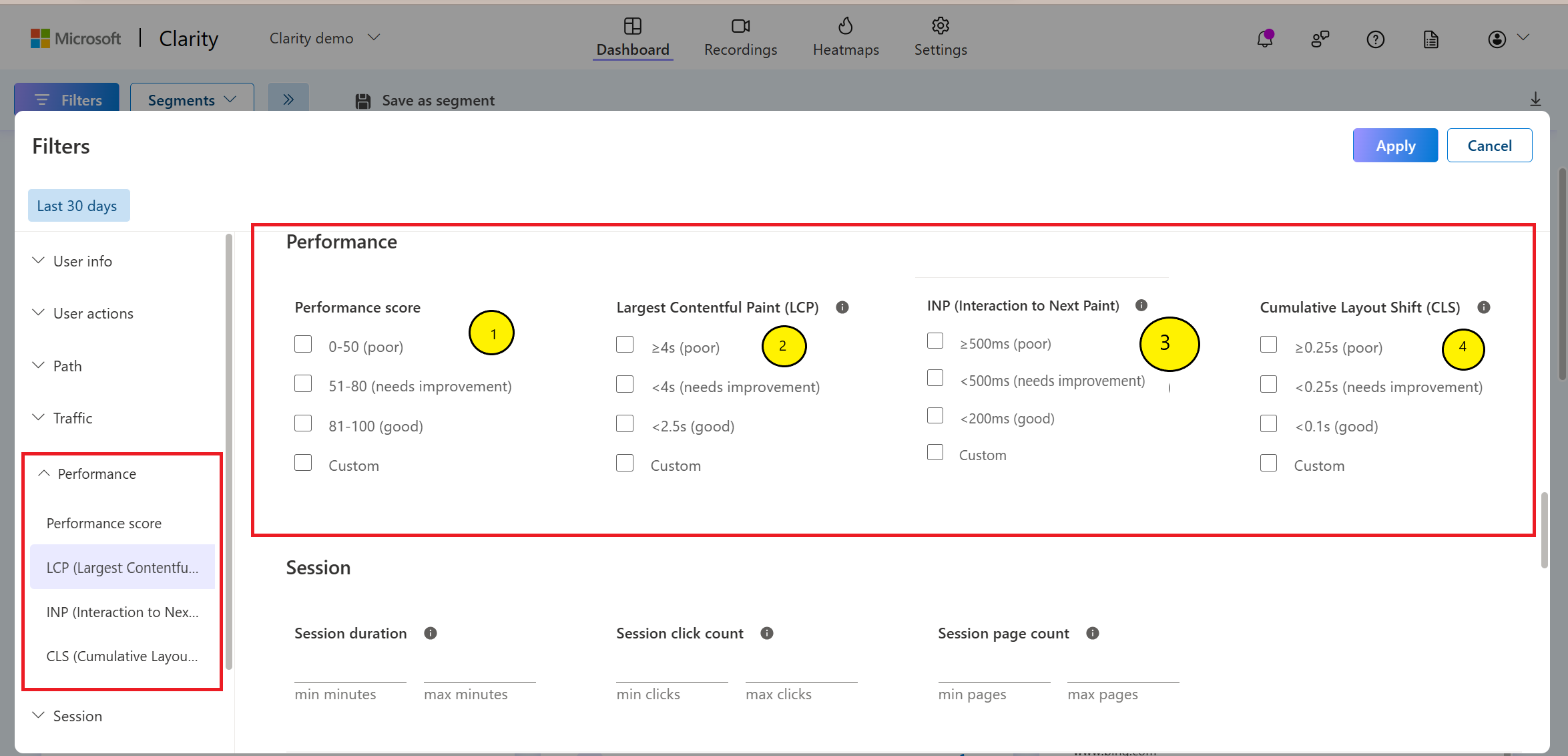 Filters by performance.