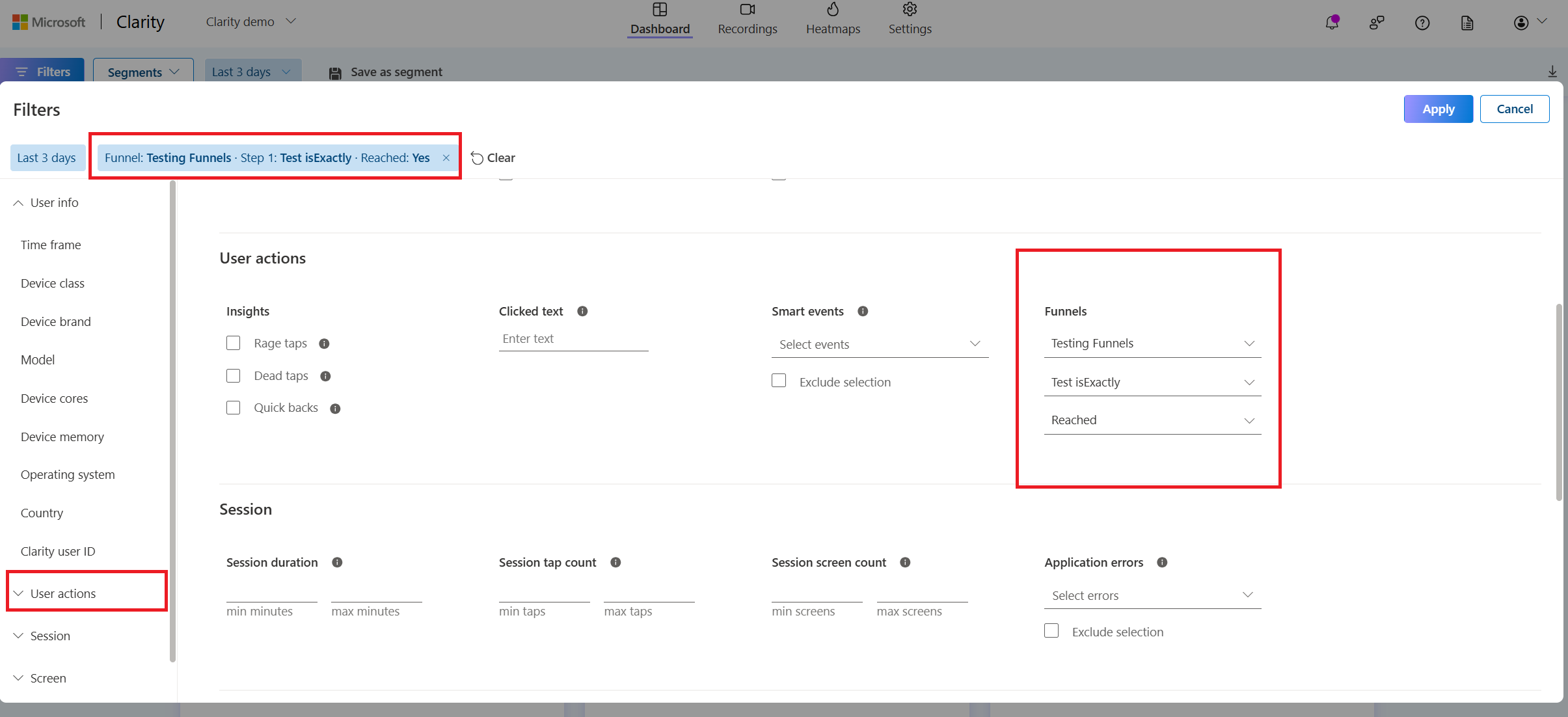 funnels in filters SDK.