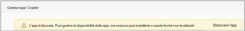 L'app Copilot Teams bloccata dai criteri.