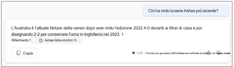 Copilot può rispondere con il contenuto Web abilitato.