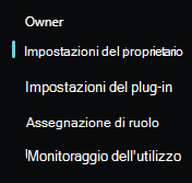 Screenshot delle opzioni del menu proprietario.