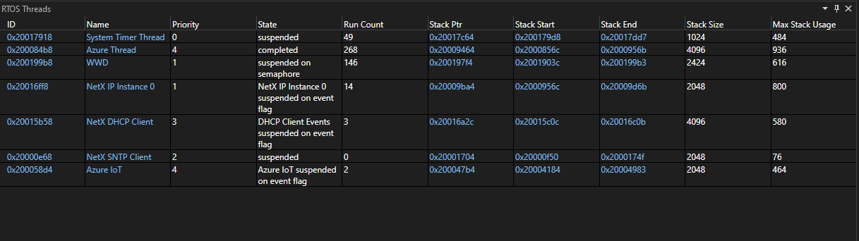 Visualizzazione RTOS in Visual Studio