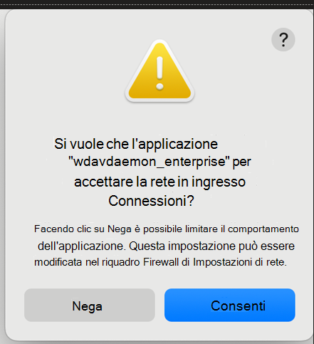 Screenshot che mostra le richieste relative alle connessioni di rete in ingresso