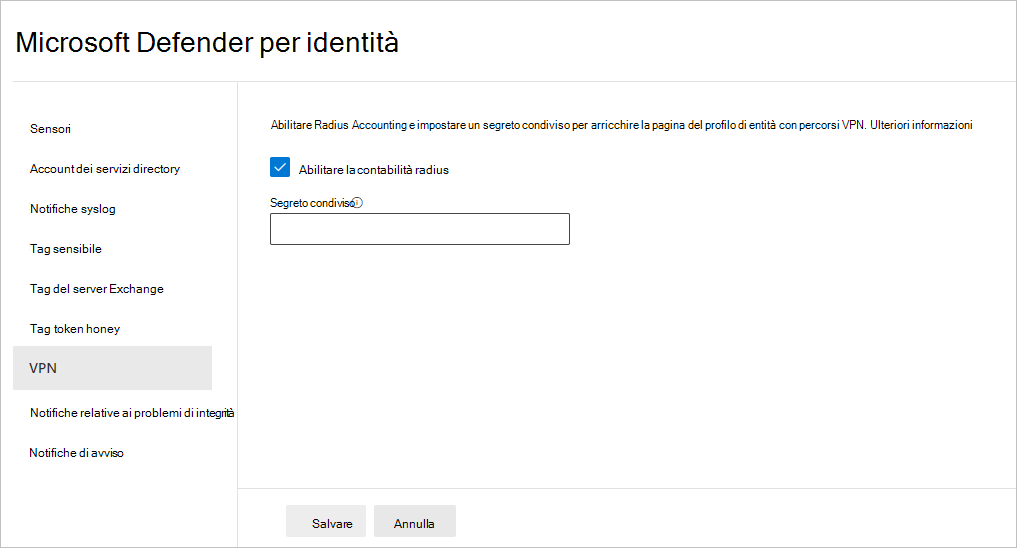 Screenshot dell'opzione Abilita contabilità radius.