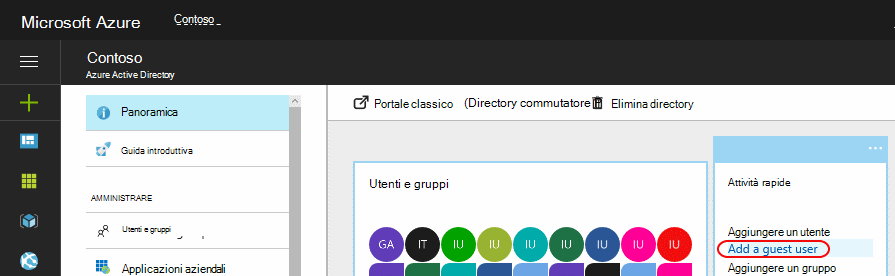 Usare Attività rapide per aggiungere un utente guest