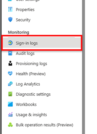 Screenshot di portale di Azure che mostra i log di accesso evidenziati.