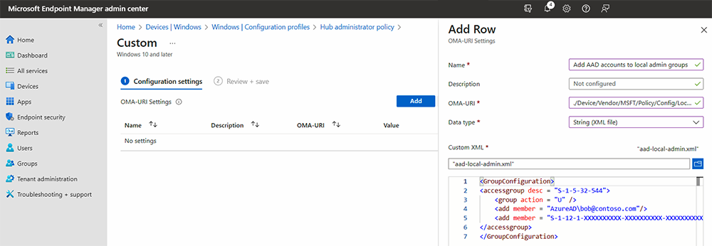 caricare il file di configurazione xml dell'amministratore locale.