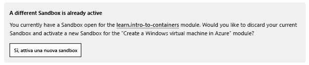 Notifica relativa all'attivazione di una sandbox diversa, con un pulsante per l'attivazione di una nuova sandbox.