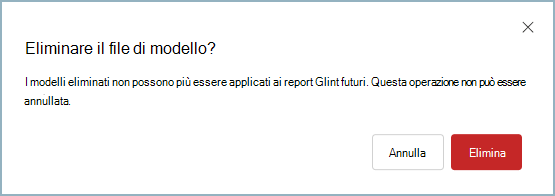 Screenshot della finestra di dialogo che consente l'eliminazione del modello.