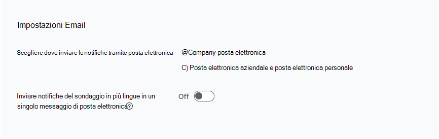 Screenshot della sezione Impostazioni Email in Configurazione comunicazioni.