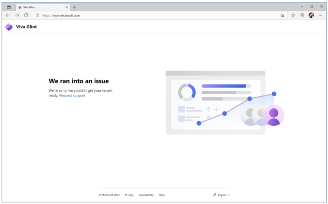 Screenshot che mostra il tenant di Microsoft Viva Glint che si trova ad affrontare un problema.