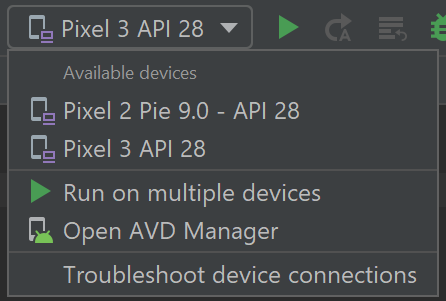 Menu del dispositivo di destinazione di Android Studio