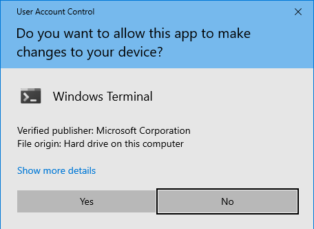 Windows Screenshot del prompt di Controllo dell'account utente con autorizzazioni elevate