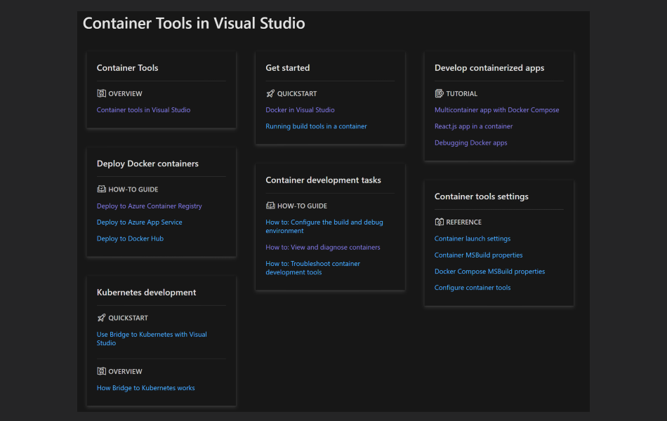 Collegamenti ai contenitori in Visual Studio