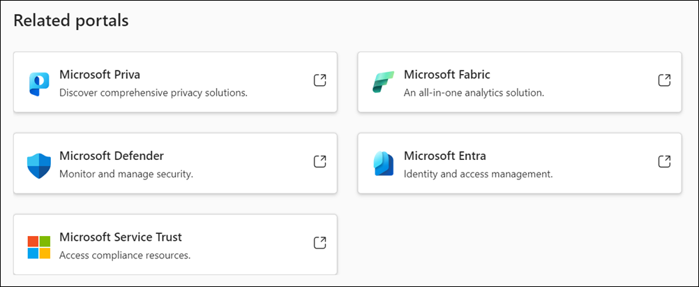 Microsoft Purview ポータルの関連ポータル オプション。