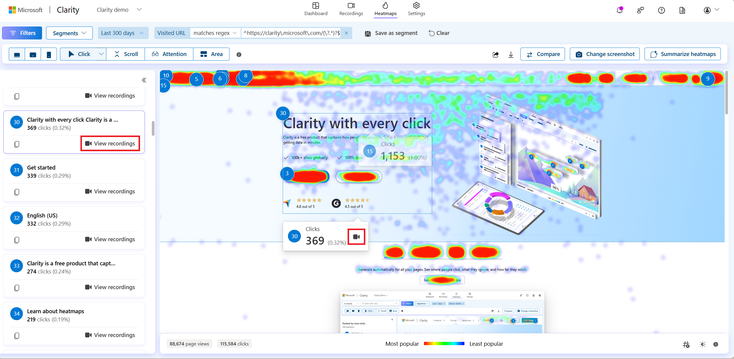 clicked element view.