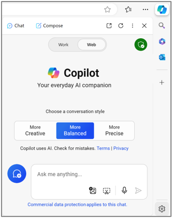 Microsoft Edge の商用データ保護を使用したMicrosoft Copilot。