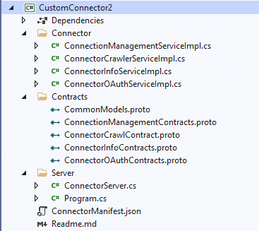 Visual Studio の CustomConnector プロジェクト構造のスクリーンショット